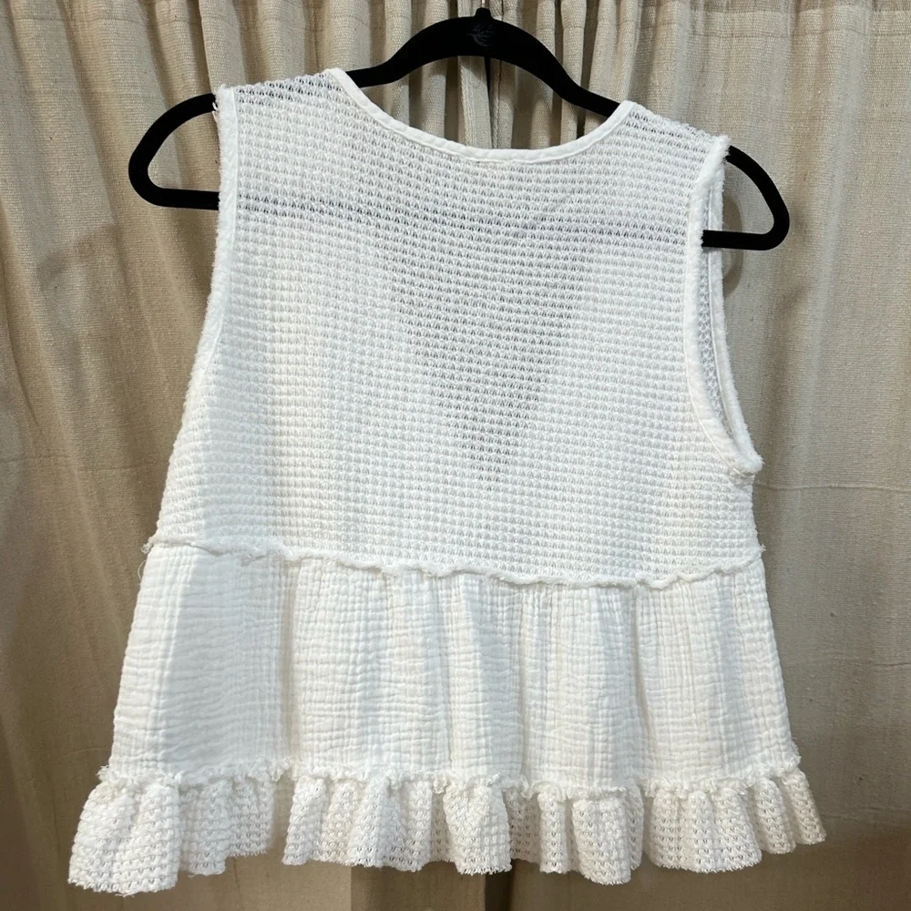 NWT POL V Neck Knit Patchwork Tank Ivory - Picture 2 of 2